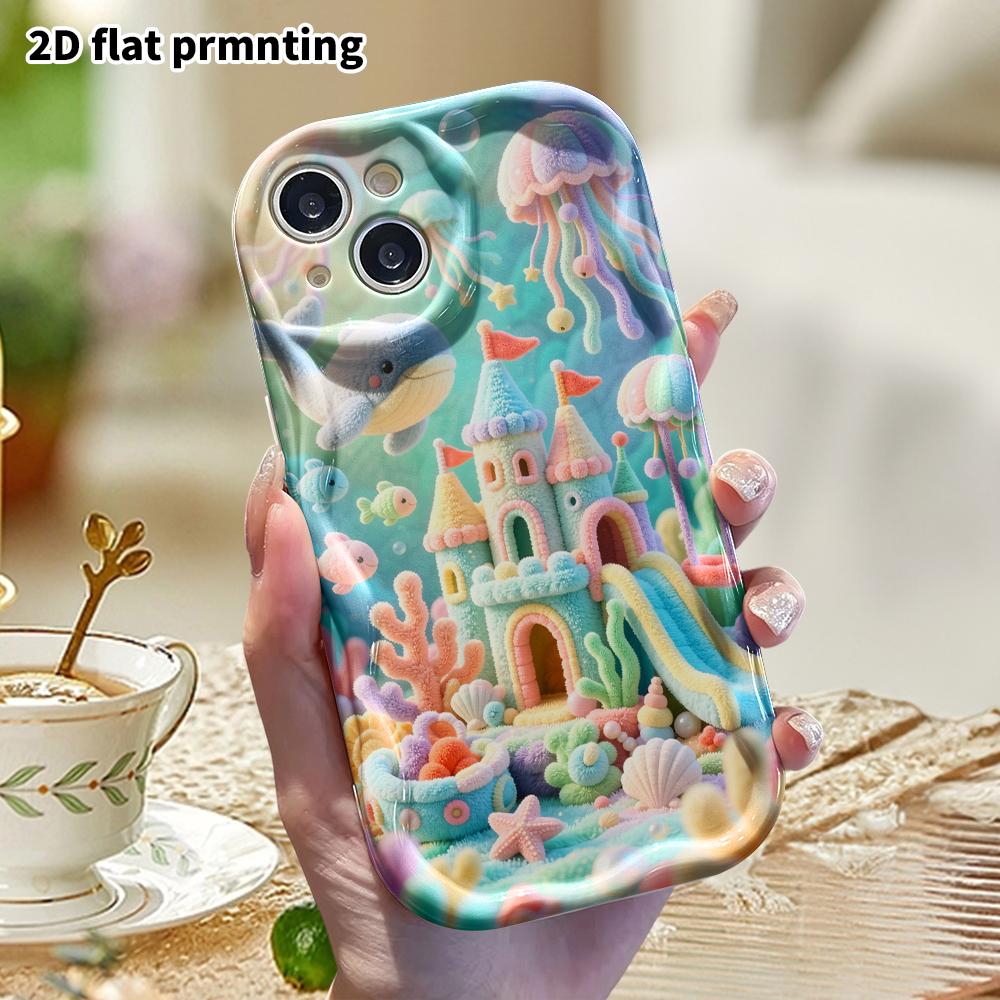 Phone Case: 2D flat, fits iPhone 18, 17, 16, 15, 14, 13, 12Pro protective case, Underwater Castle, perfect Christmas and Halloween holiday gift