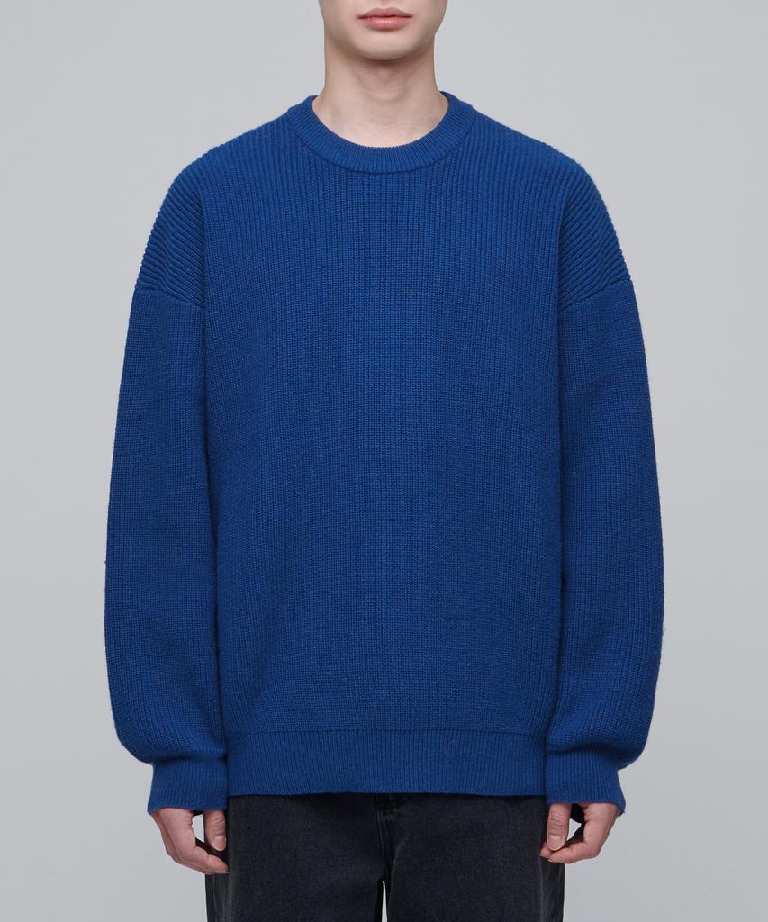 MUSINSA STANDARD Oversized Ribbed Crew Neck Knit [Blue]