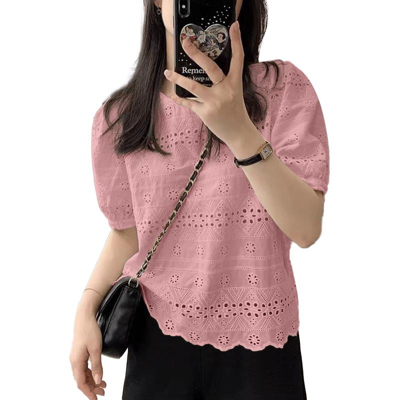 ZANZEA Женская повседневная ажурная блузка с коротким рукавом в стиле пэчворк с крючком