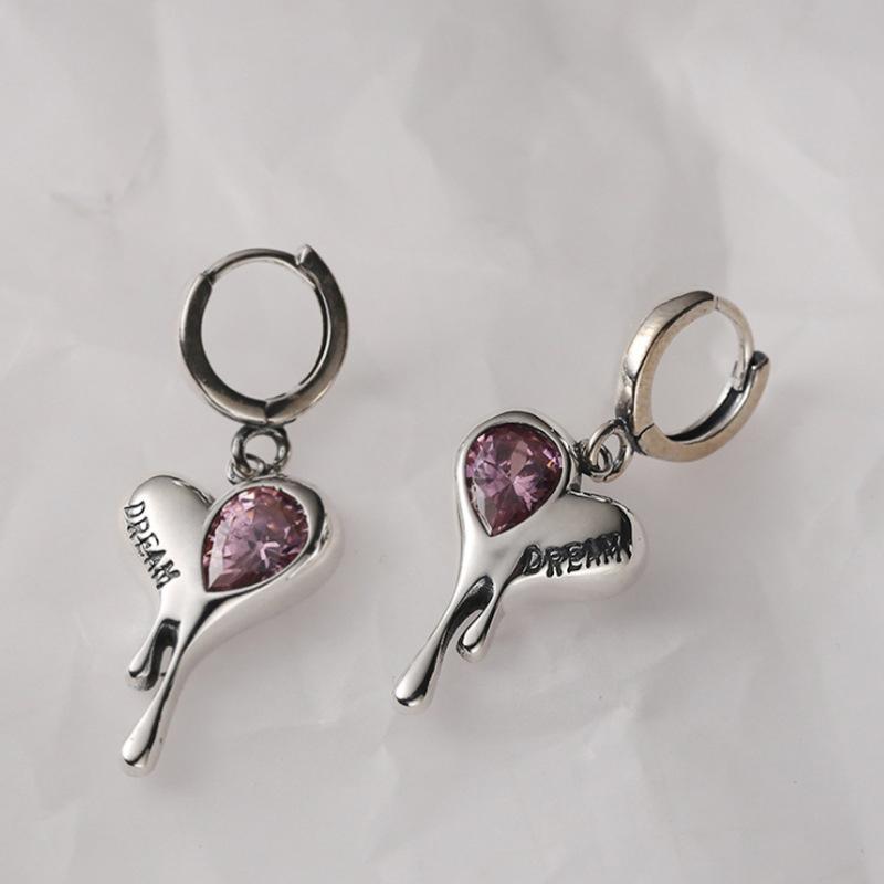 ANENJERY Special-Shaped Pink Zircon Heart Earrings Female French Retro Big Peach Heart Earrings for Women Party Jewelry Aretes