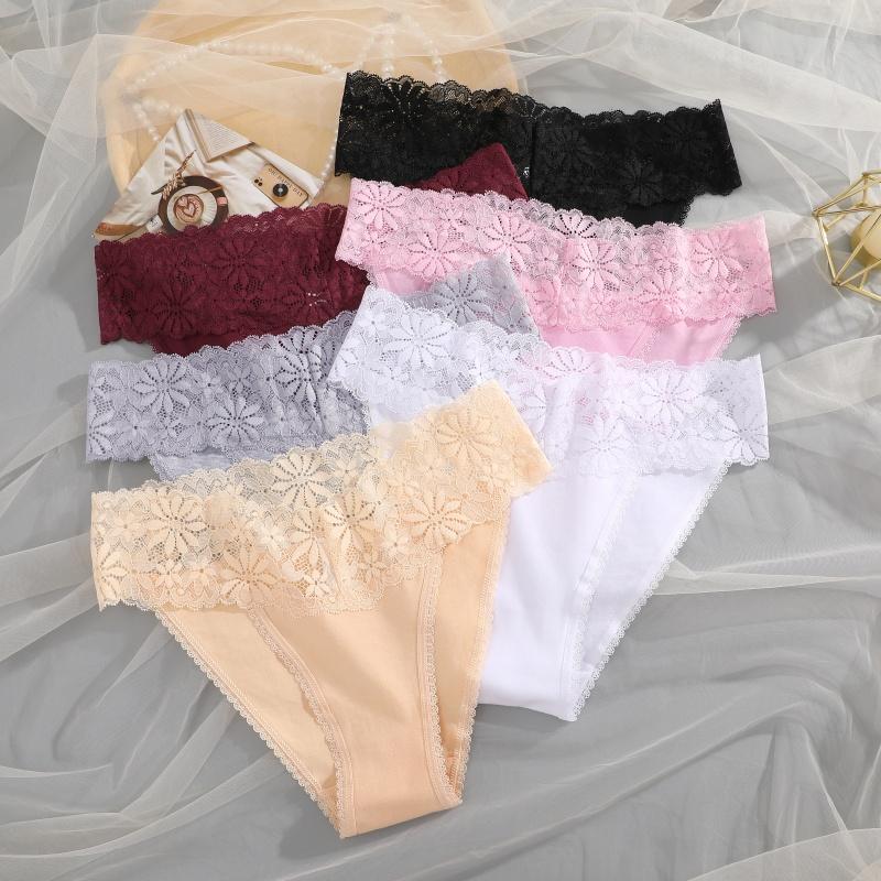 2PCS Seamless Cotton Briefs Women's Flower Lace Panties Sexy Particular Breathable Underwear Female Stretch Erotic Lingerie S-XL