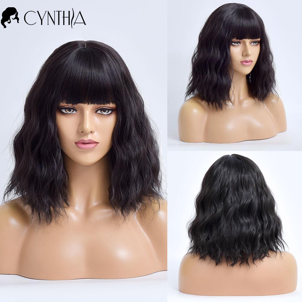 Ombre Blonde Короткий Боб Синтетический парик для женщин с челкой Белое золото Объемная волна Косплей Лолита Натуральные термостойкие волосы