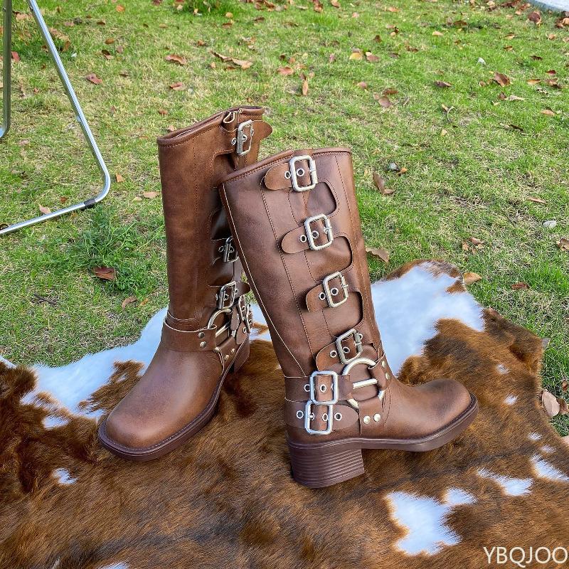 Модные ботинки с пряжкой на ремне Весна Осень новый стиль толстый каблук увеличение роста простые удобные универсальные женские ботинки