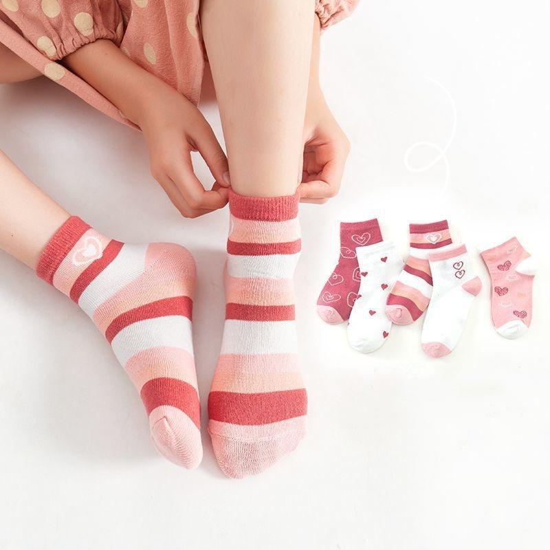 5Pairs/lot Girls Cotton Socks Korean Strawberry Cute Print Socks Spring Autumn Cartoon Breathable Sock for 0-13Y Children Socks