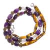 Natural Tiger Eye Amethyst Labradorite Gemstone Smooth Beads Necklace 17" UB5058 UB-5058