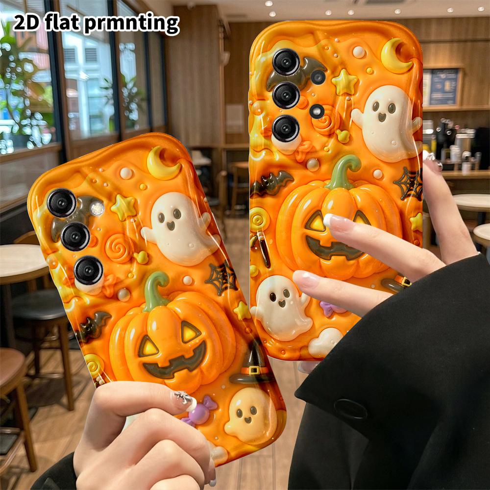 Phone case: 2D flat, suitable for Samsung Galaxy A34 A35 M05 M06 S20 S22 S21 FE Plus 5G protective case, pumpkin ghost, perfect Christmas and Hallowee