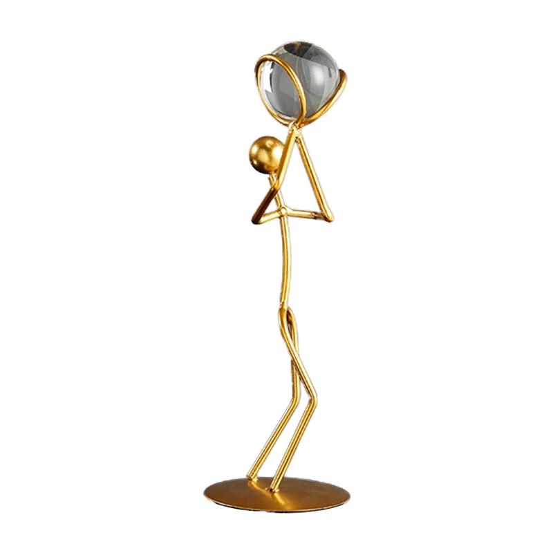 Athlete Crystal Ball Figurine Iron Gold Desktop Ornament Crafts Decor Supplies for Home Bedroom Living Room Desk Decor