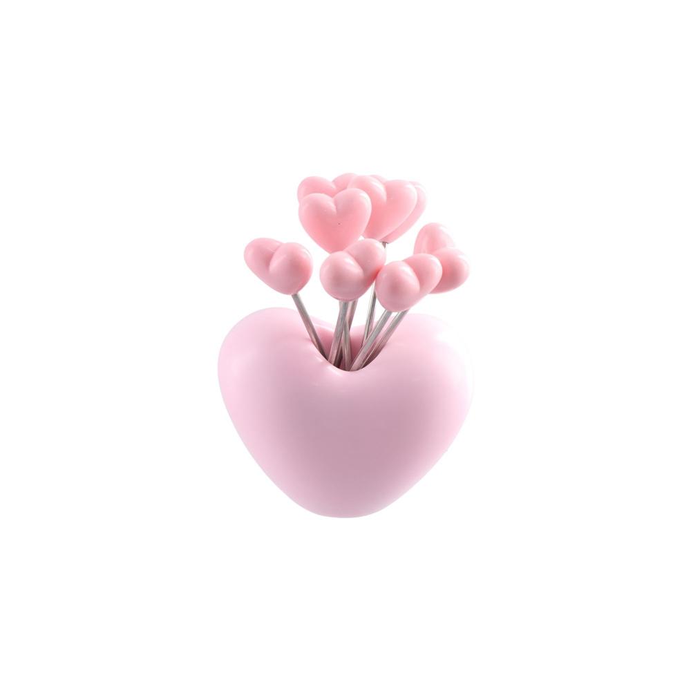 Red Pink Love Fruit Fork Set Loving Heart Fruit Cake Sausage Fork Dessert Cake Fork Household