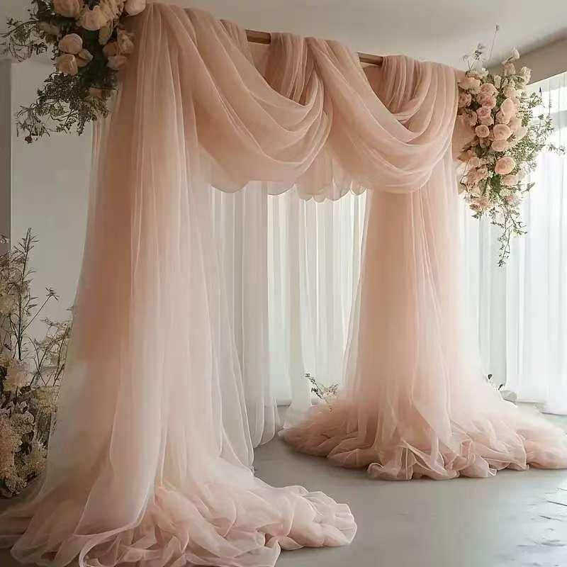 Outdoor White Wedding Gauze Drapes for Party and Venue Decoration, Wedding Arch, and Background.