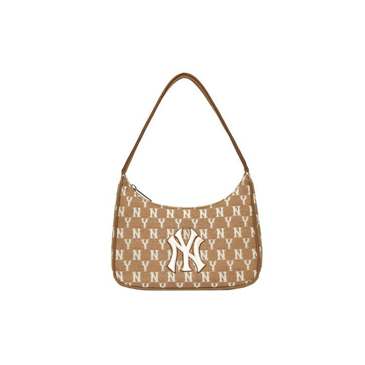 MLB Sports Old Flower Logo Full Mark Polyester Underarm Tote Shoulder Bag Regular Women bags Beige 3ABQS011N-50BGS
