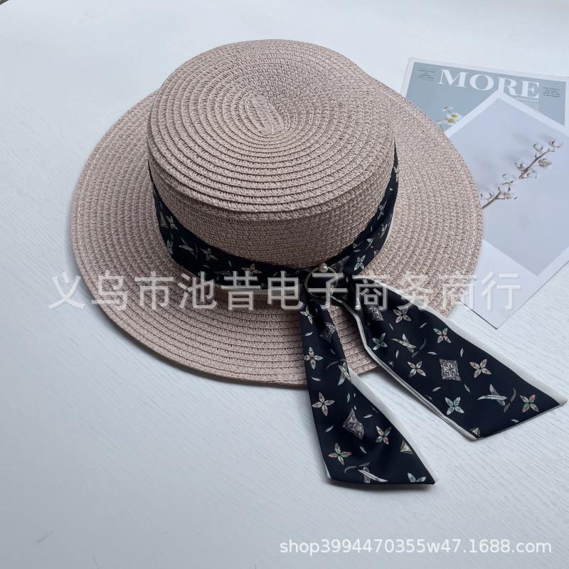 Temperament bow straw bucket hat women's sunscreen sun hat sunscreen UV protection straw hat big eaves hat straw hat