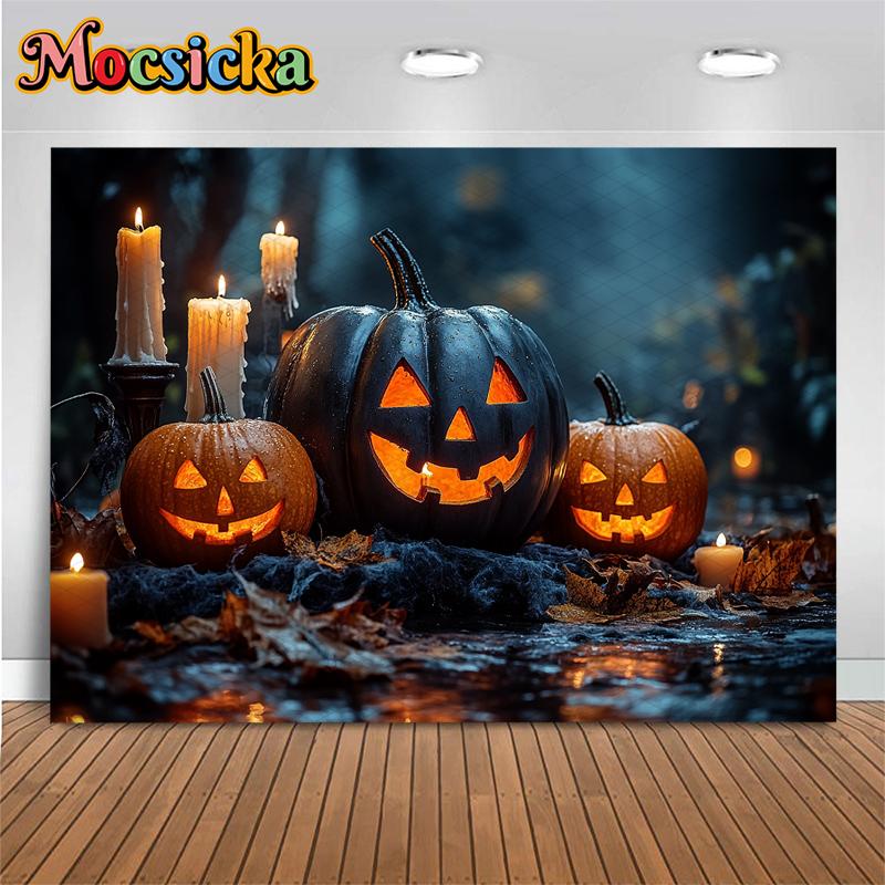 Halloween Background For Photography Night Forest Candle Autumn Pumpkin Party Backdrop Baby Shooting Props Decorations Photozone