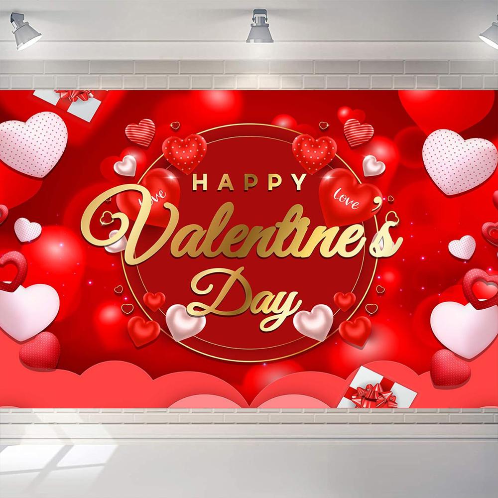 Valentines Day Theme Backdrop Pink Brick Wall Red Rose Flower Love Heart Balloon Party Decoration Portrait Photo Booth Props