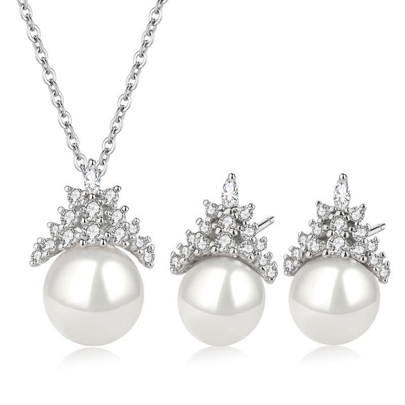 Luxury Freshwater Pearl Necklace And Earring Set With Crown Pendant Elegant Niche Jewelry For Spring Summer Women