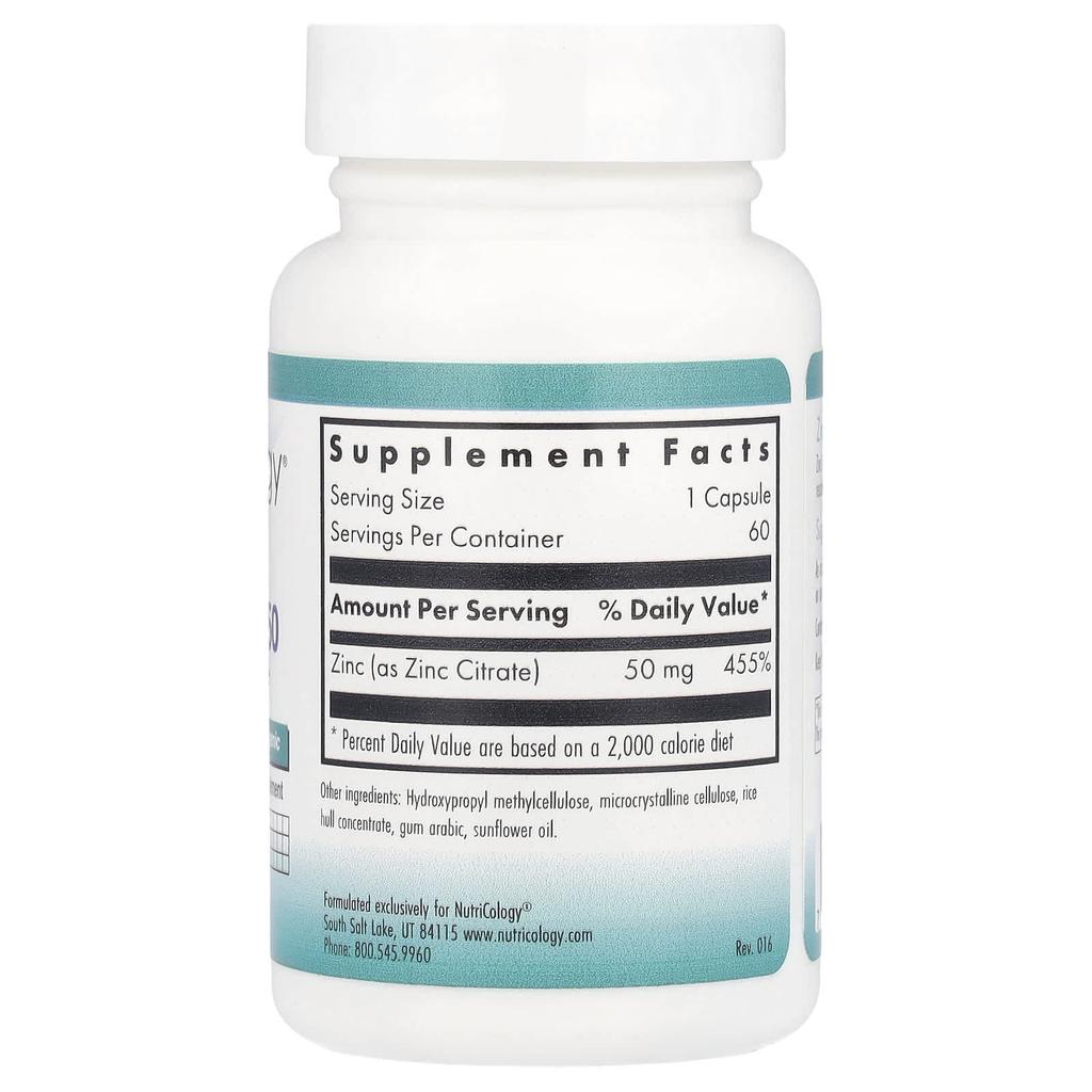 Nutricology Zinc Citrate 50, 60 Vegetarian Capsules