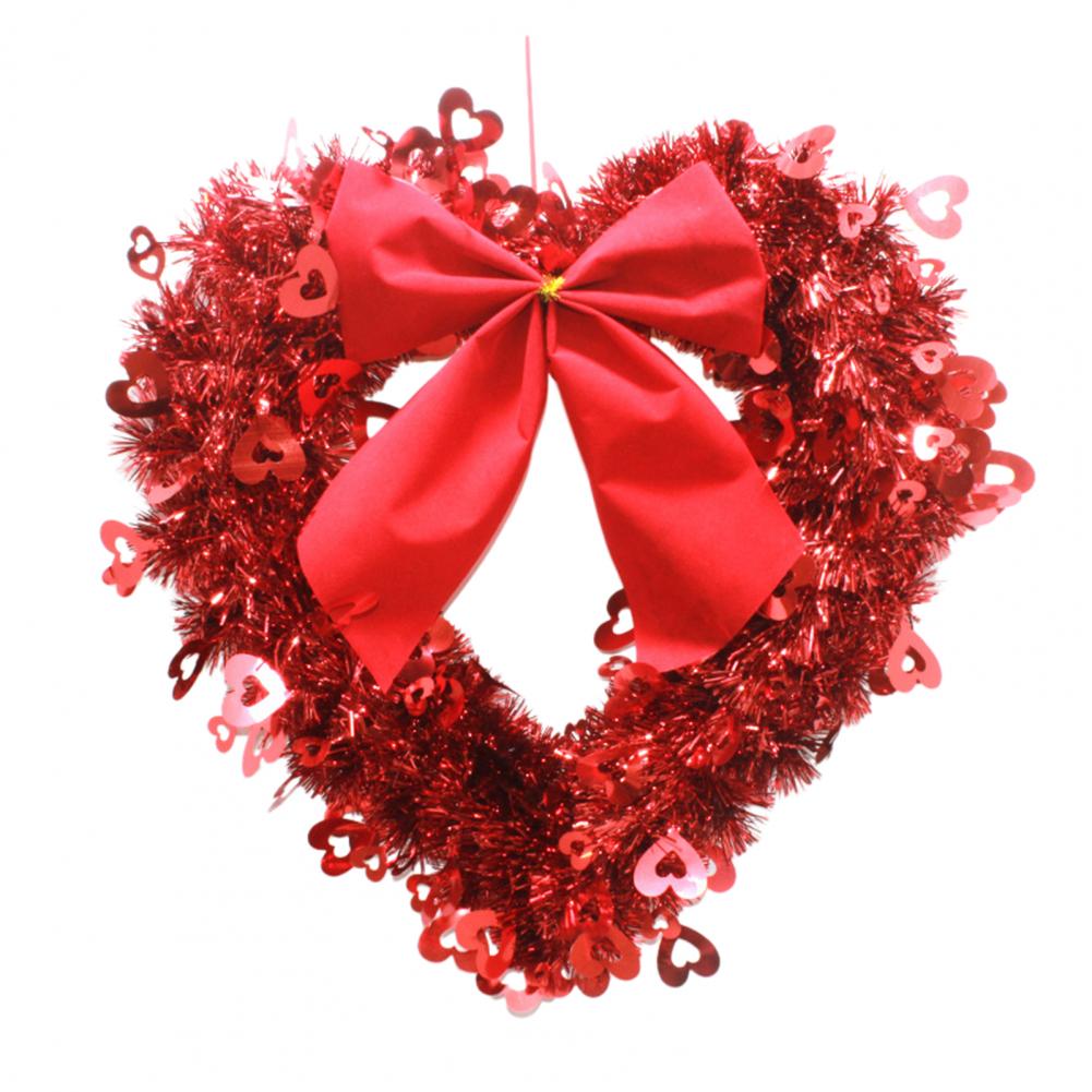 Tinsel Heart Shaped Wreath with Bow for Front Door Valentine's Day Red Pink Heart Wreath for Wedding Party Wall Decor