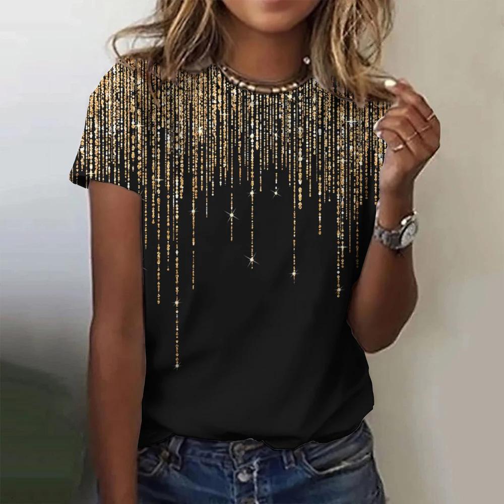 Женская цветная футболка с модным набивным рисунком, круглым вырезом, коротким рукавом, свободным верхом, женская футболка