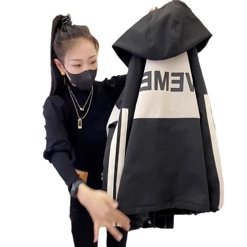 Womens Colorblock Hooded Puffer Jacket Thick Cotton-Filled Casual Outerwear Winter