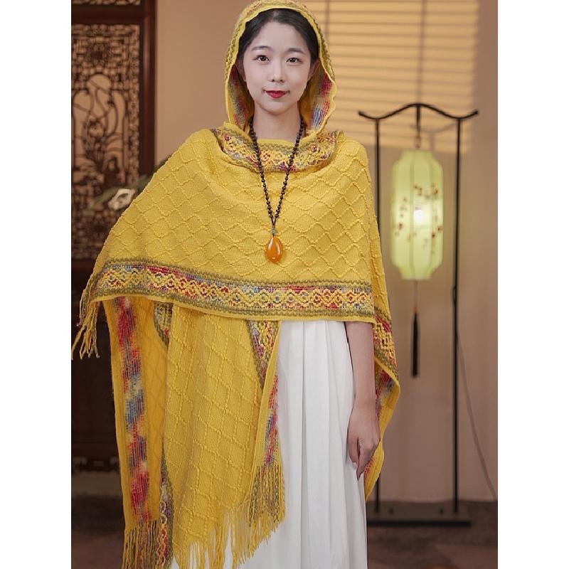 Новая дорожная вязаная шаль с капюшоном, универсальная, в западном стиле, национальная мода, многофункциональная, темпераментная женская шаль