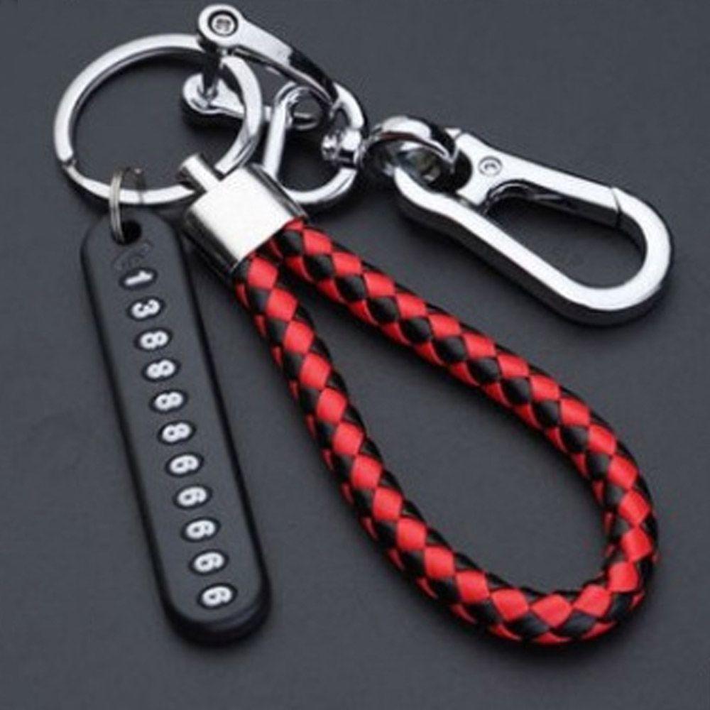Fashion Weave Bag Pendant Auto Key Chain Leather Phone Number Plate Keyring Anti-lost Car Keychain