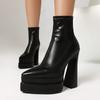 Winter Ankle Boots Women's Leather Heightened Platform Shoes Sexy Pointed Toe Super High Heels Footwear