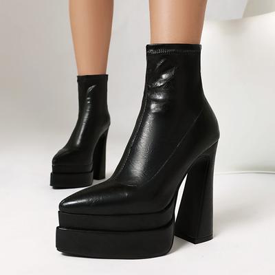Зимние ботильоны женские кожаные туфли на высокой платформе сексуальные с острым носком на супер высоком каблуке обувь
