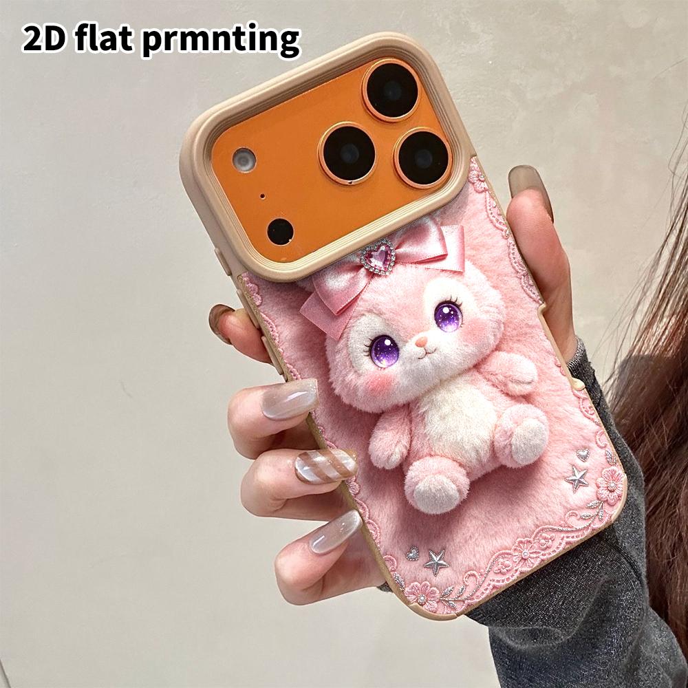 Phone Case: 2D flat lambskin cases suitable for iPhone 18, 17, 16, 15, 14, 13 Pro, pink rabbit, Christmas and Halloween gifts