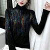 Женская футболка De Rong с длинным рукавом и стразами: Базовый слой с высоким воротником, Осень/Зима, Высококлассный стиль
