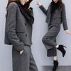 Women's Autumn and Winter Two-piece Pants Herringbone Woolen Coat Wide-leg Pants Casual Fashion Suit Women's Trend