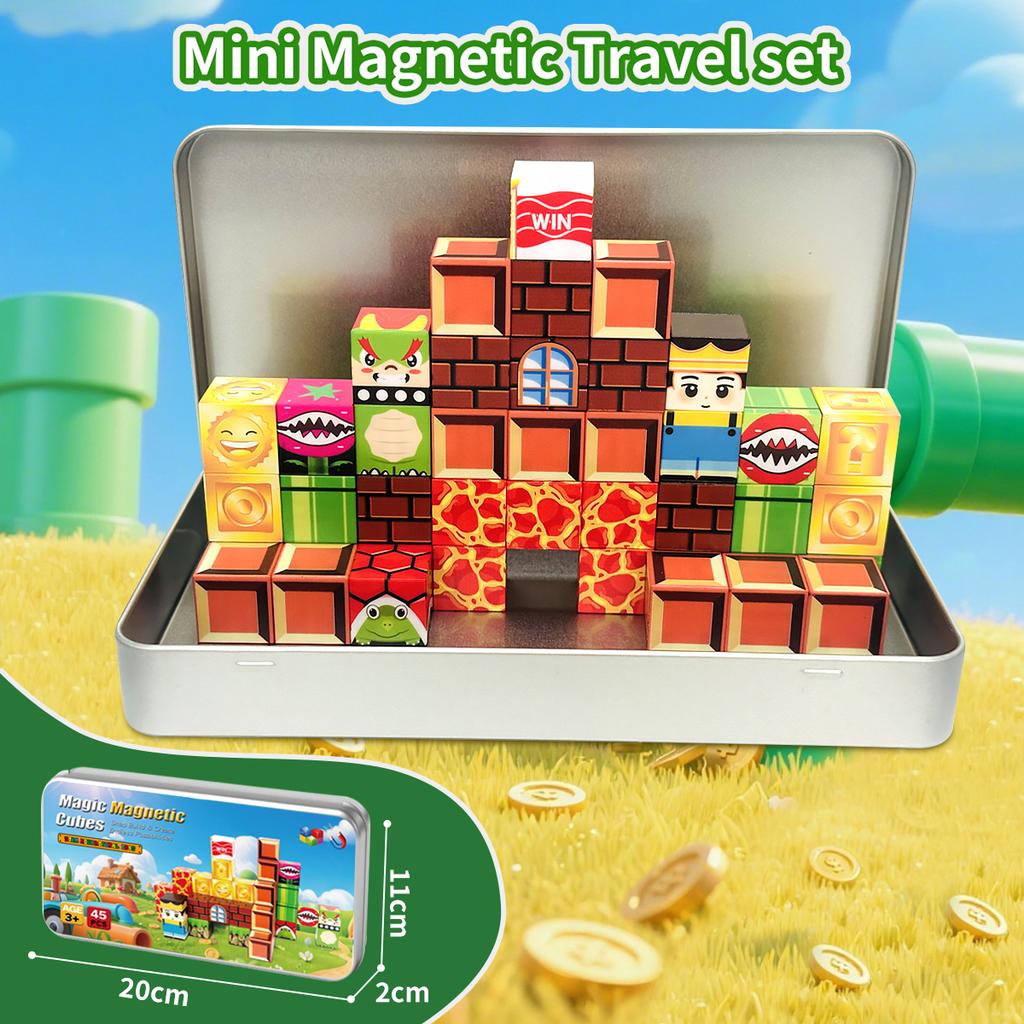 Magnetic Blocks Building Toys Set Toddler Kids Sensory Toys for Boys & Girls Magnetic Cubes Game with Storage Iron Box