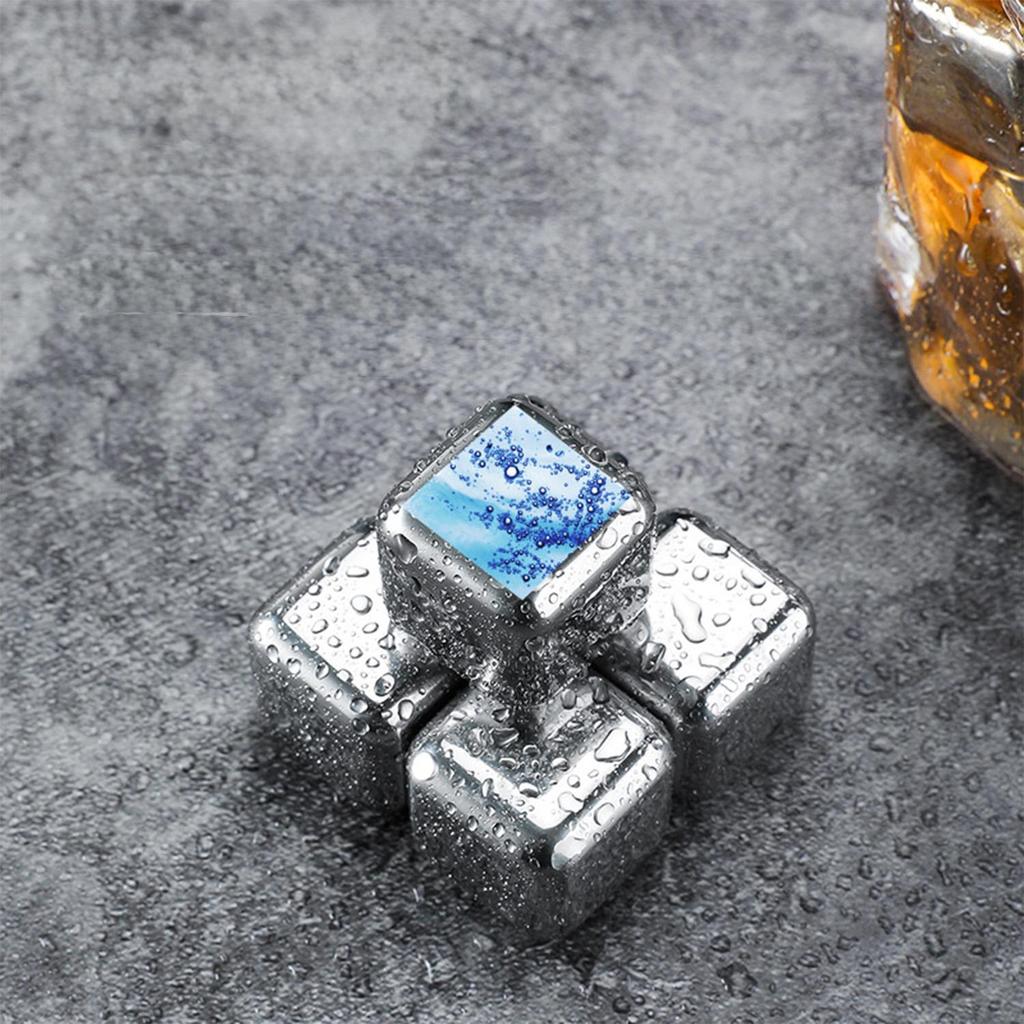 Подарочный набор камней для виски, 8 штук, многоразовые кубики льда из пищевой нержавеющей стали, охлаждение напитков без разбавления, сохраняет вкус и крепость