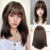 16-дюймовый коричневый парик с прямой челкой, синтетический парик из волокна, термостойкий, без бликов, натуральный косплей, шиньон для женщин, повседневное использование, корейская мода