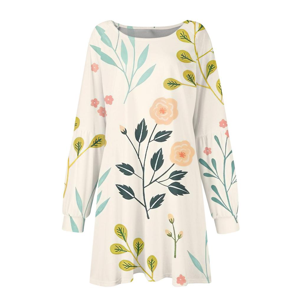 Модное женское осеннее повседневное свободное платье с длинным рукавом и цветочным принтом