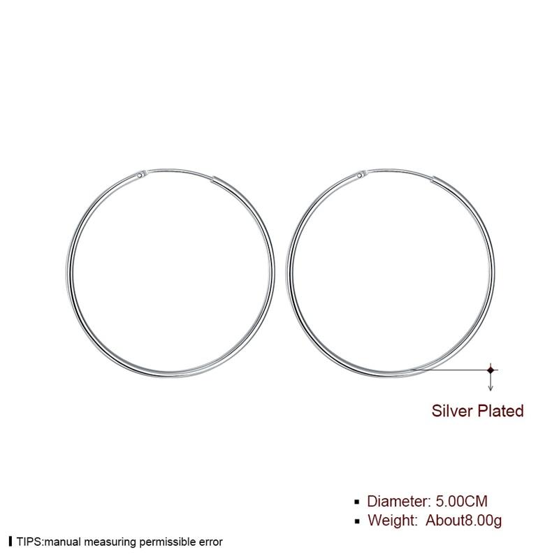 100 %925 Sterling Silver Hoop Earring 50mm Round Circle Loop Gifts Simple Smooth Big Earrings For Women Jewelry