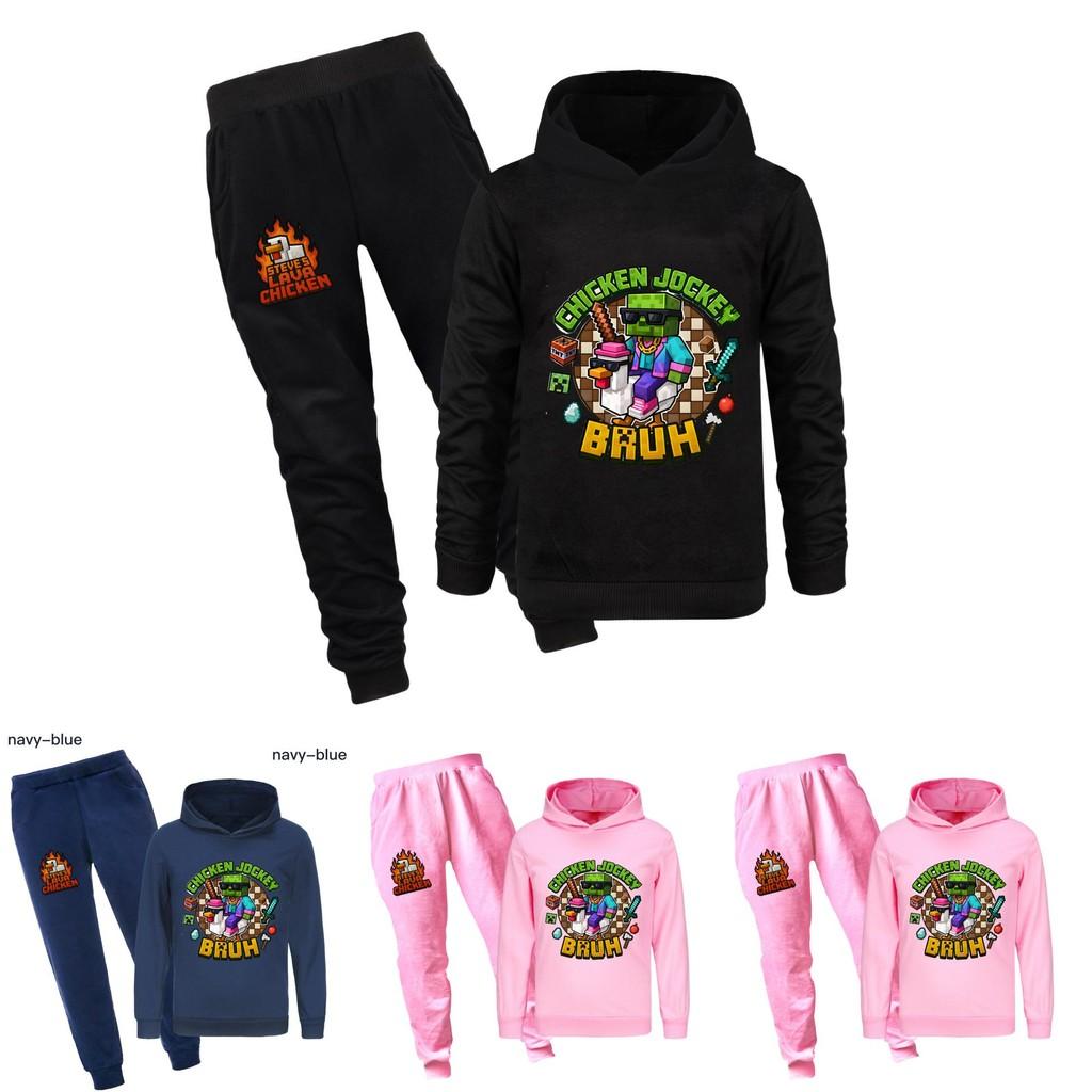 Minecraft Chicken Jockey Childrens Cartoon Hoodie And Pants Set With Cotton Fabric For Casual Winter Wear