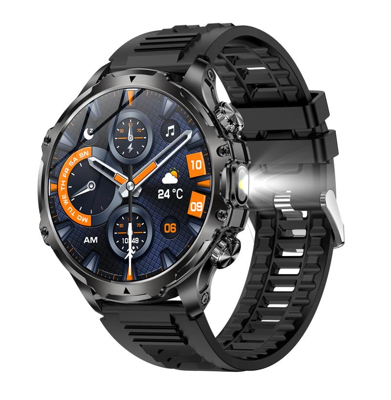 AK75 Smart Watch Flashlight 1.9inch Men Outdoors Sports Fitness Tracker 700mah Large Battery BT Calling LED Light Smartwatch