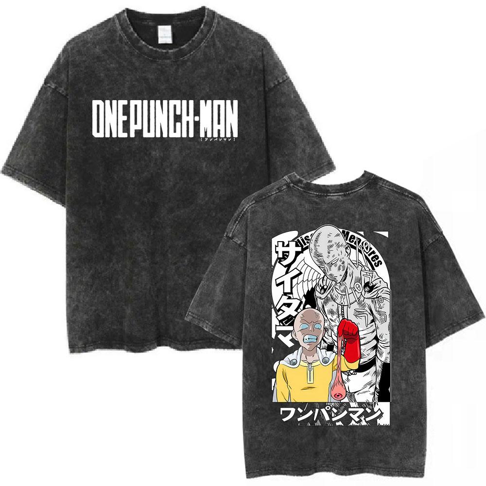 Anime One Punch Man Saitama Vintage Washed Tshirt Men Women Fashion Short Sleeve T Shirts 100 Cotton Casual Oversized Tshirts