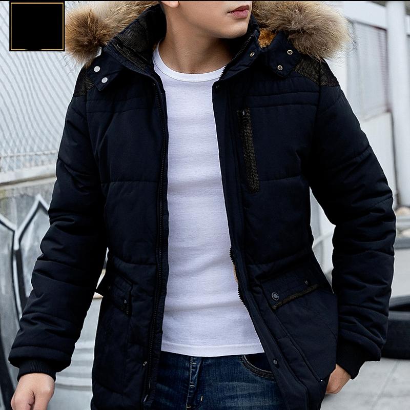 Autumn/winter Youth Casual Mid-length Cotton-padded Jacket Men's Winter Plus Velvet Padded Jacket Jacket Cotton-padded Jacket Trendy Men