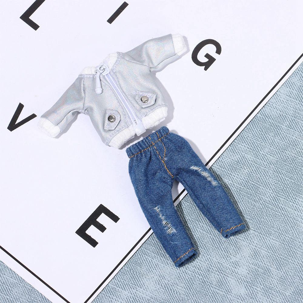 Quality 1/12 Dolls Clothes Accessories Fashion Ripped Pants Doll Jeans PU Leather Jackets Hoodies