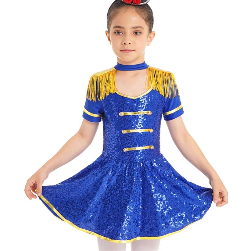 Костюм для девочек, платье с короткими рукавами для выступлений, барабан, мажоретка, карнавальный костюм на Хэллоуин, цирк, нарядное платье