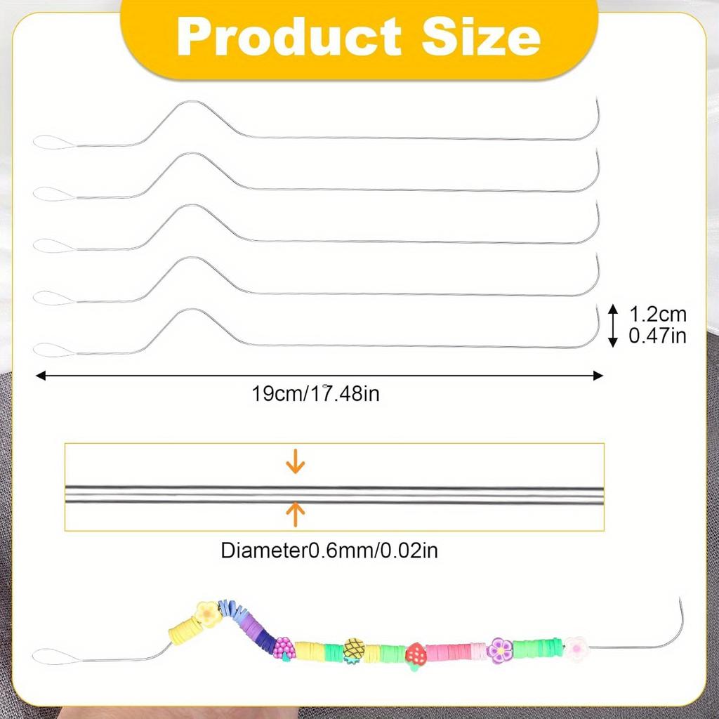 Иглы для прядения бисера Giantree, 5 шт., 7,48 дюйма, нержавеющие иглы для прядения бисера, эргономичный дугообразный дизайн, большой изогнутый глаз для бисероплетения