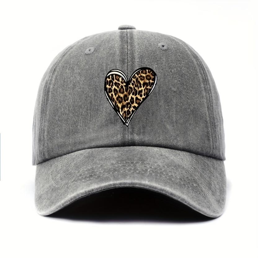 Милый дизайн в форме сердца с леопардовым принтом, подходящий для повседневных прогулок и путешествий, шляпа для защиты от солнца