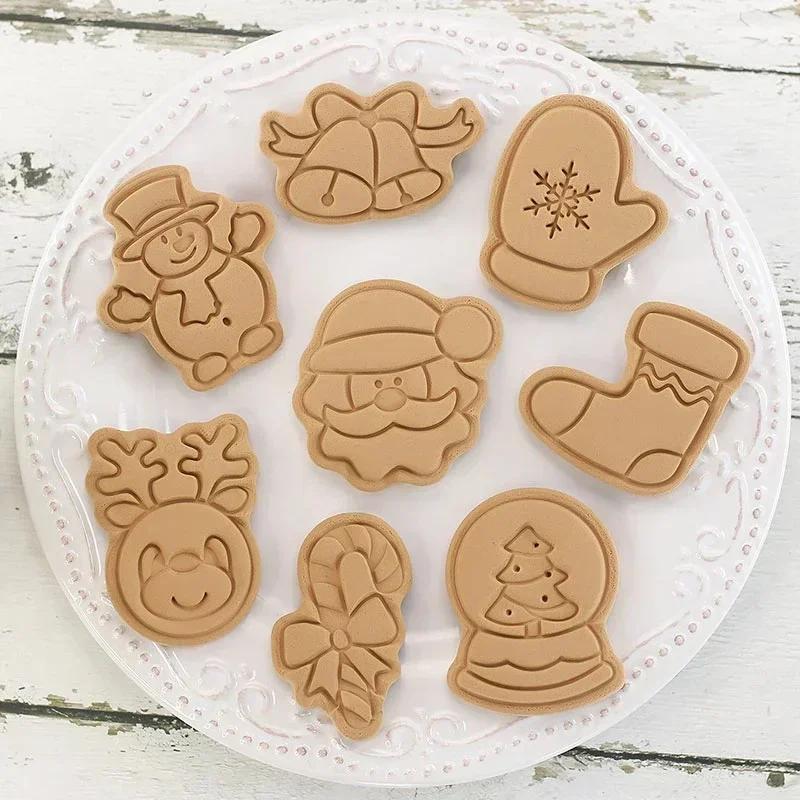 Baking Tools Creative Handmade Molds 8 Pcs/Set DIY Cartoon Biscuit Mould Christmas Cookie Cutters Plastic Baking Cookie Tools