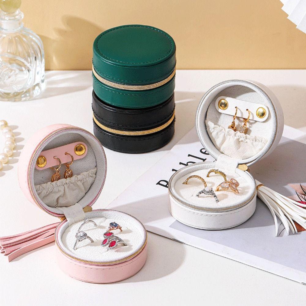 Однотонная шкатулка для хранения украшений Круглая шкатулка для ожерелий и колец Простой органайзер для серег Девочки