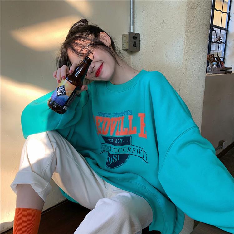 Трендовый женский свитшот свободного кроя с круглым вырезом и длинным рукавом на осень 2025 года - Студенческая верхняя одежда в корейском стиле