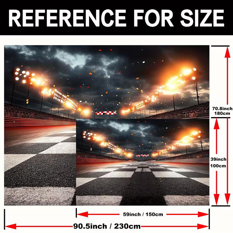 2D Motorsport Finish Line Backdrop, Night Race Track Party Photography Background