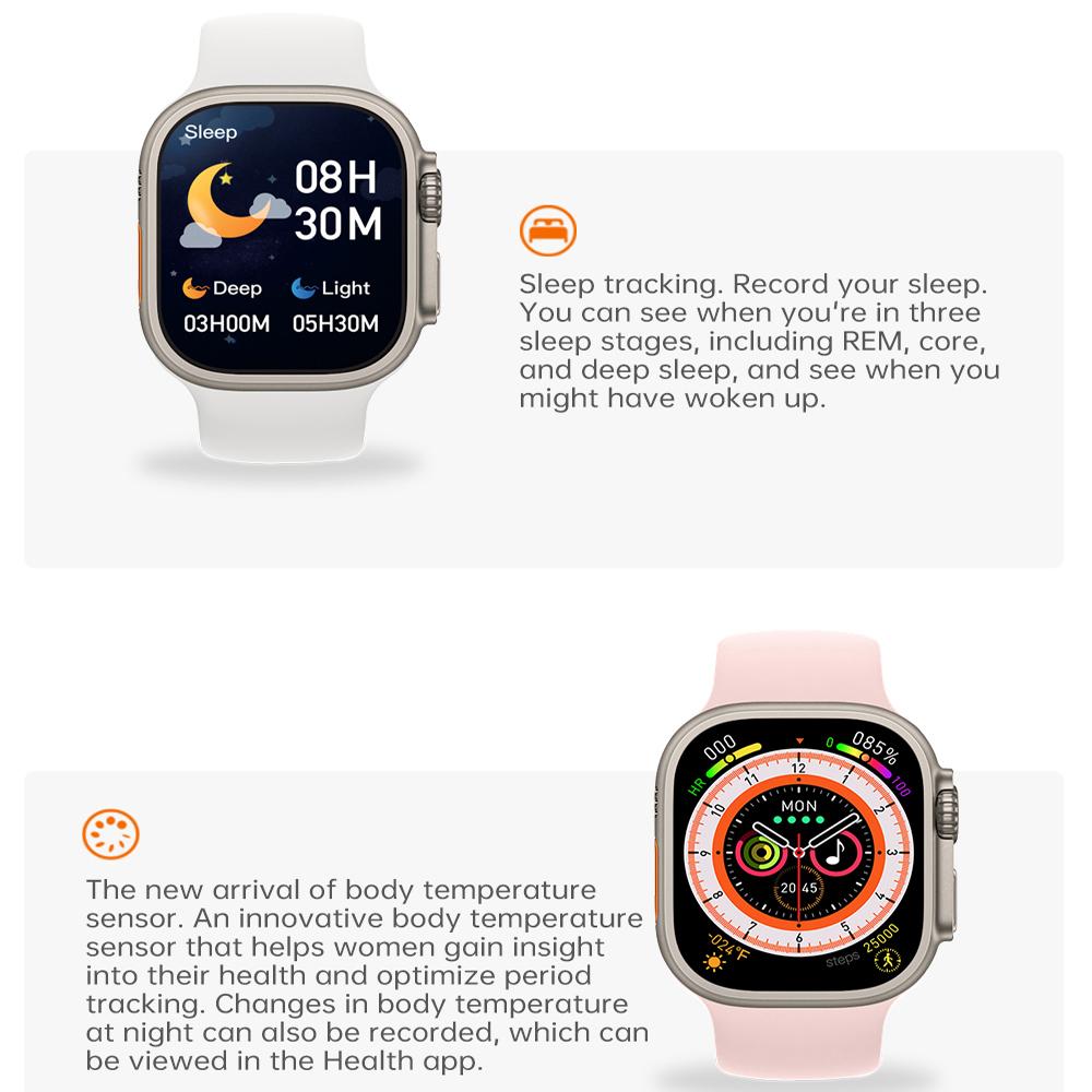 YurKem Смарт-часы Ultra 8 для мужчин и женщин, умные часы с беспроводной зарядкой, Bluetooth-звонки, пульсометр, водонепроницаемые для IOS, Android-телефона