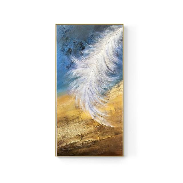 Abstract Golden Feathers Oil Painting Printed On Canvas Posters and Prints for Living Room Porch Home Decoration Cuadros