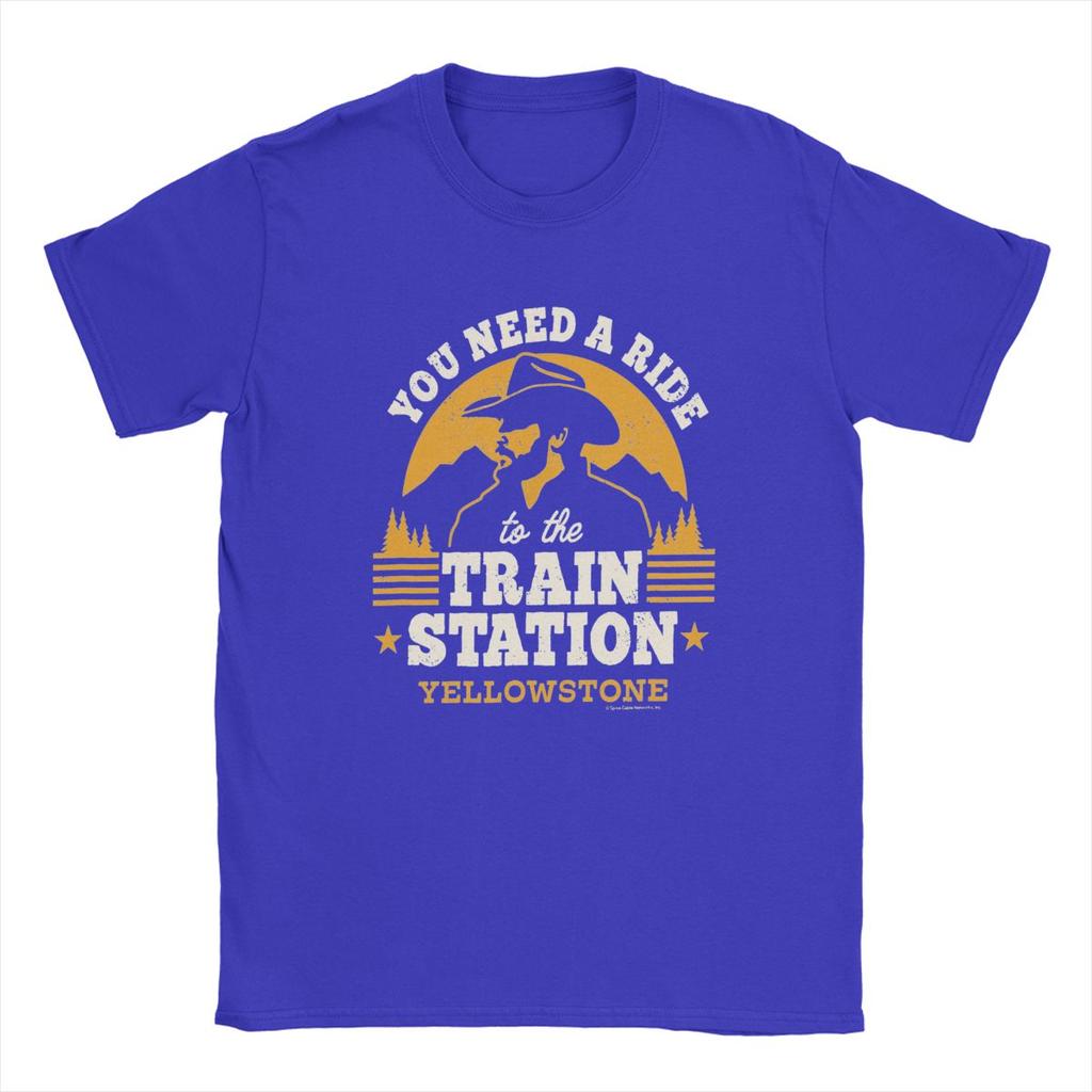 Yellow Stones Ride Train Station Men's T Shirts Vintage TV Cowboy Novelty Tee Short Sleeve Round Collar T-Shirts Cotton Adult