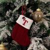 Haobei Red Knitted Christmas Stocking Ornament with Embroidered Lettering